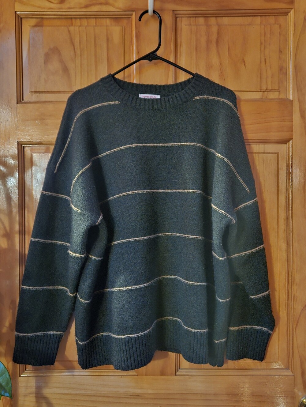 Dark Green Stripe Crewneck Sweater